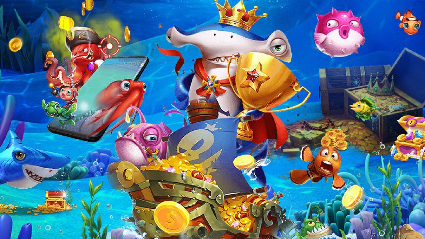 ฉากเกมยิงปลาใต้น้ำพร้อมเป้าหมายและเอฟเฟกต์การยิง